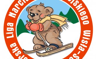 Logo ligi - miś na nartach w czerwonej obwódce